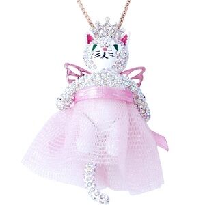 Betsey Johnson Fairy Pink Ballerina Cat Necklace